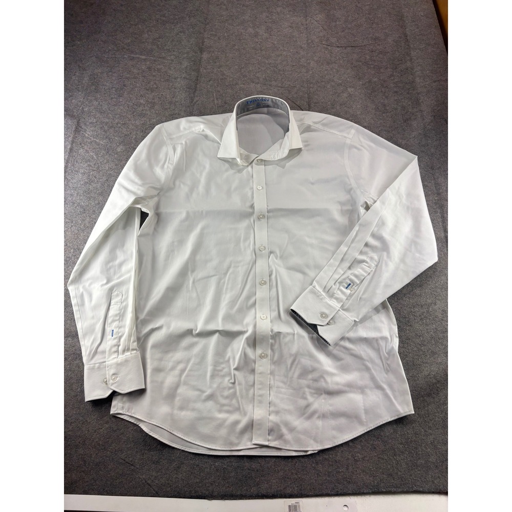 Twillory White Performance Dress Shirt Tailored Fit 17.5 36-37 Stretch Mens